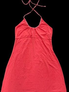 2000s Roxy red pink halter neck vintage dress